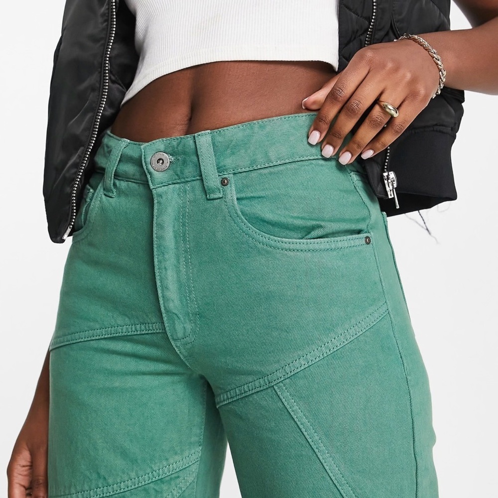 ASOS Woman’s Cotton On green panel straight leg jeans, Size 8, EUC (SEE NOTE) - Picture 3 of 7